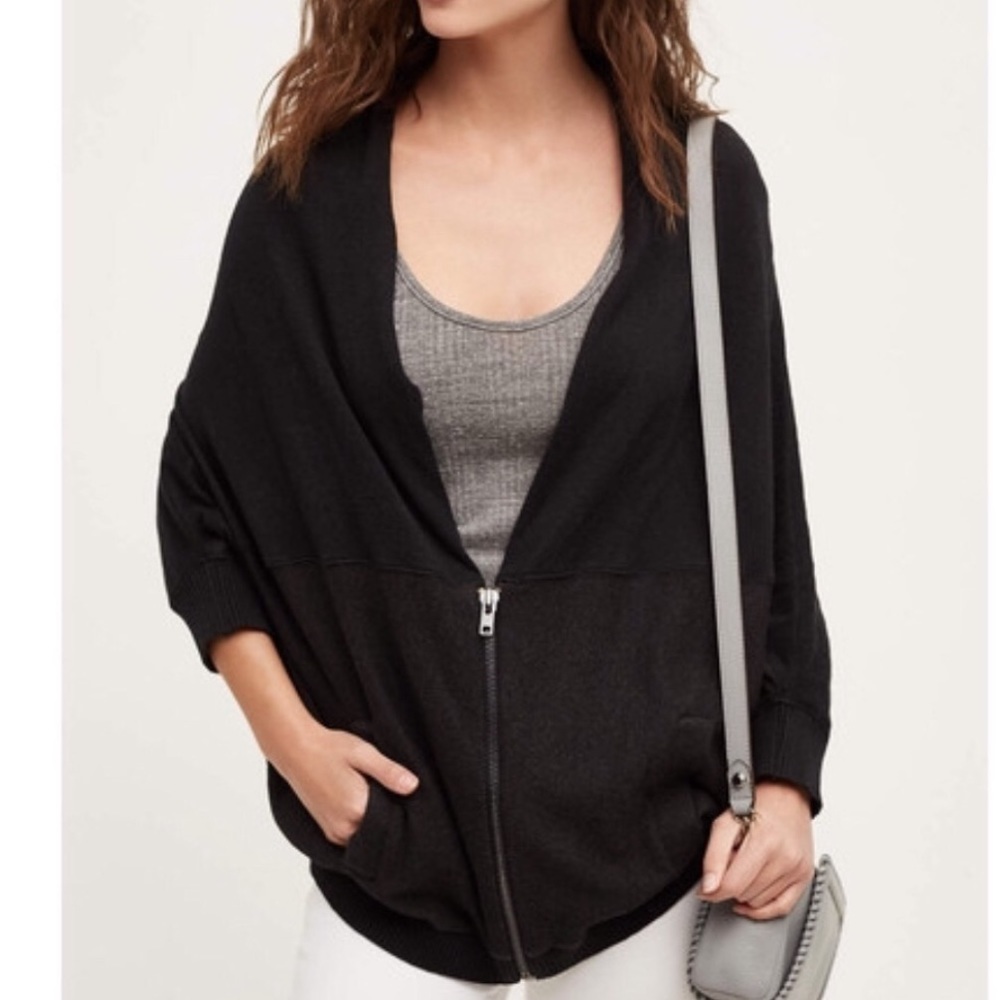 ANTHROPOLOGIE MOTH Black Austral Zip Front Cardigan Size Medium